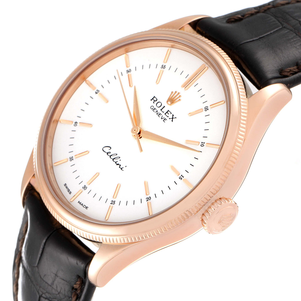 Rolex Cellini Time White Dial EveRose Gold Mens Watch 50505 Box Card