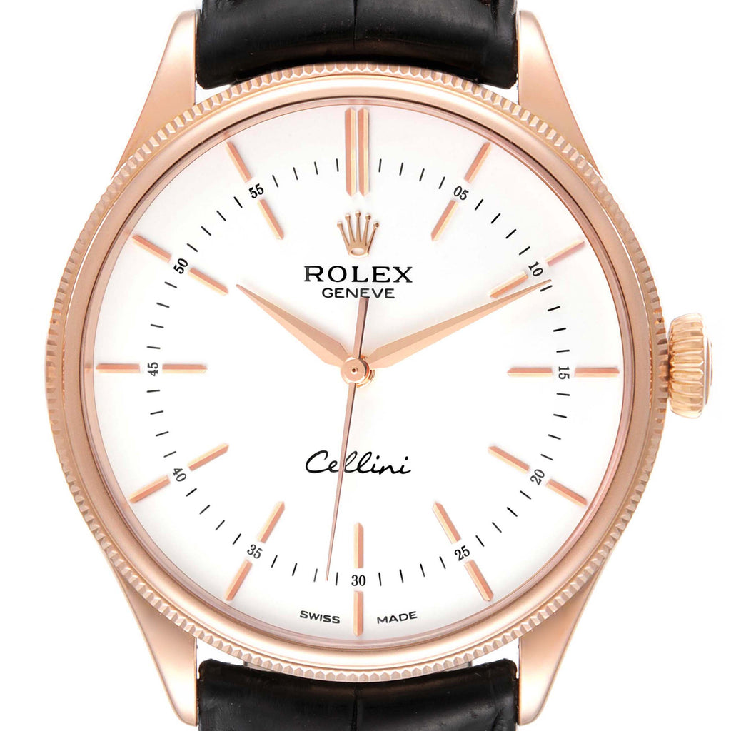 Rolex Cellini Time White Dial EveRose Gold Mens Watch 50505 Box Card