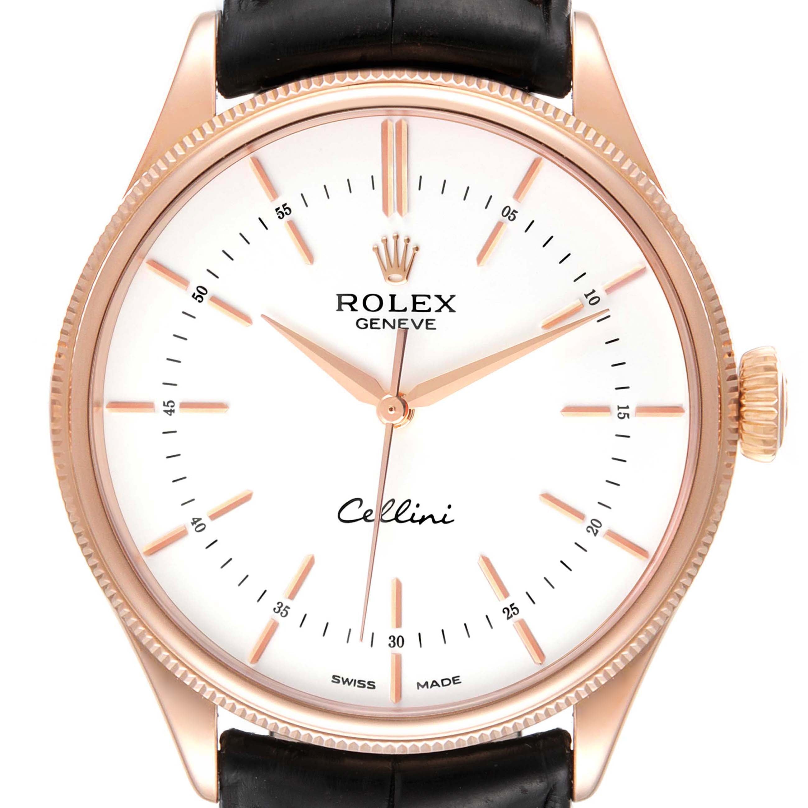 Rolex Cellini Time White Dial EveRose Gold Mens Watch 50505 Box Card