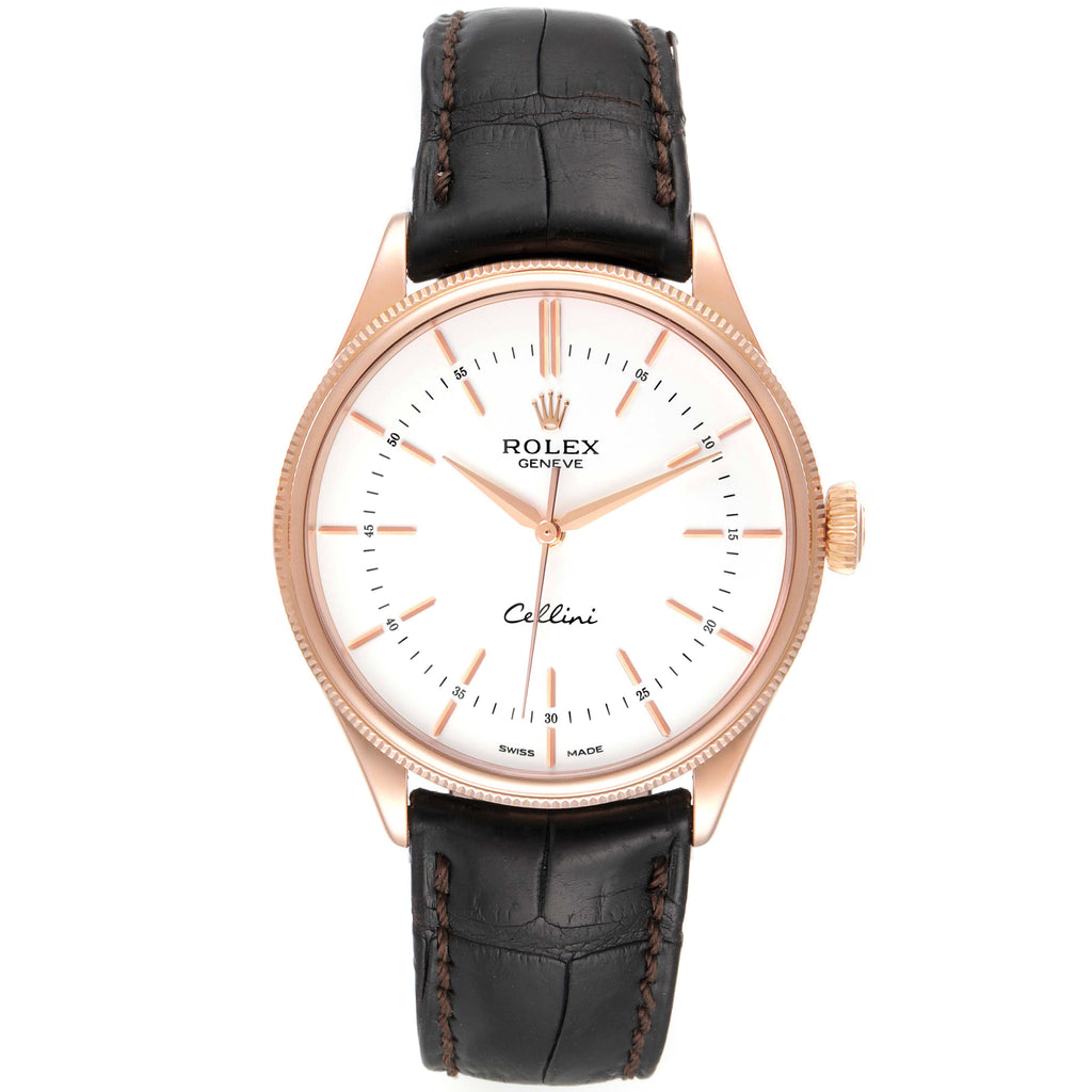 Rolex Cellini Time White Dial EveRose Gold Mens Watch 50505 Box Card