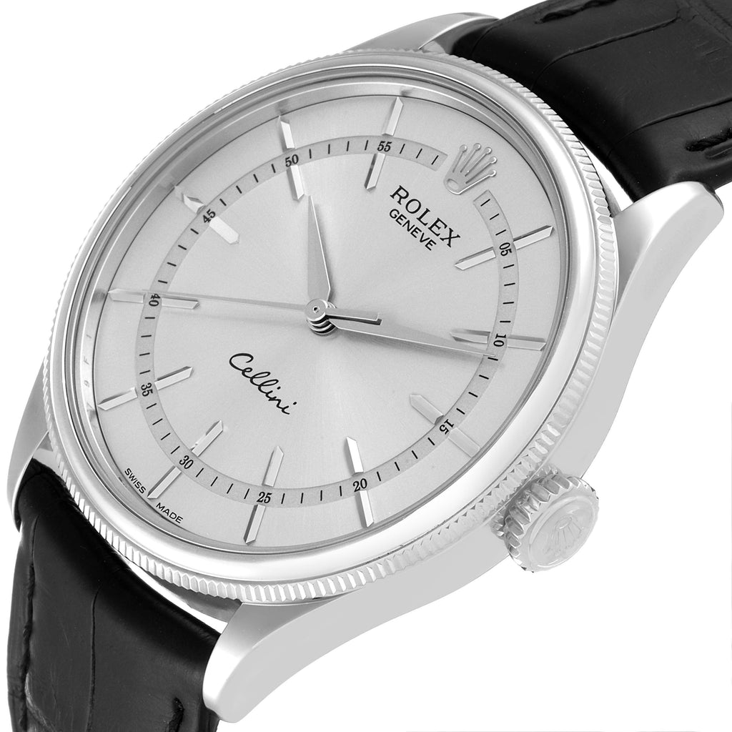 Rolex Cellini Time White Gold Silver Dial Automatic Mens Watch 50509 Box Card