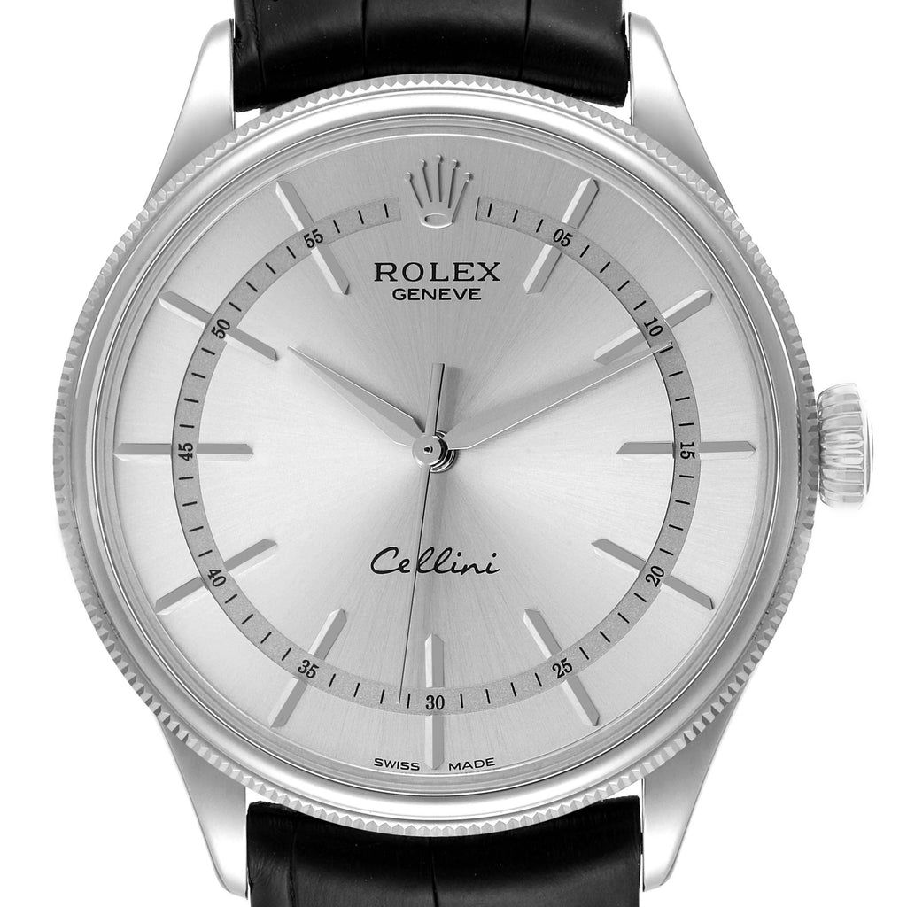 Rolex Cellini Time White Gold Silver Dial Automatic Mens Watch 50509 Box Card