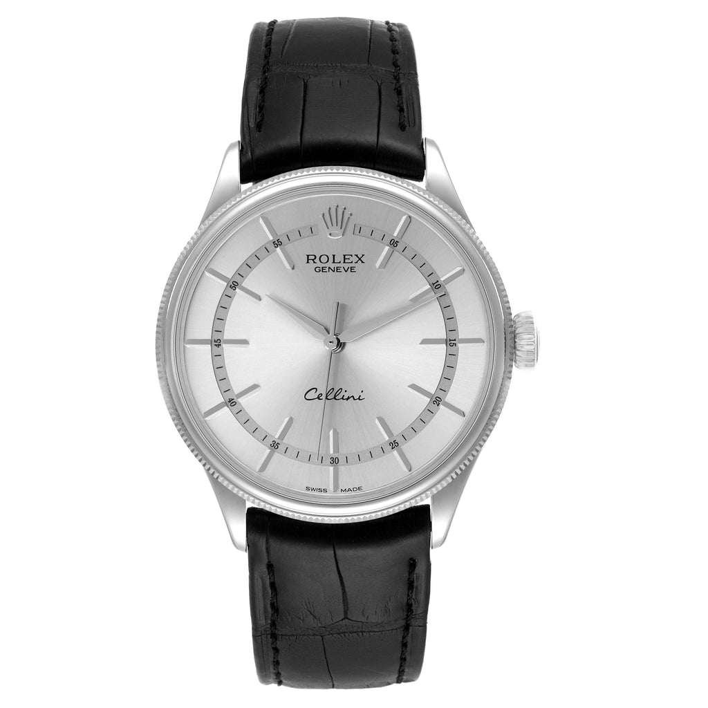 Rolex Cellini Time White Gold Silver Dial Automatic Mens Watch 50509 Box Card