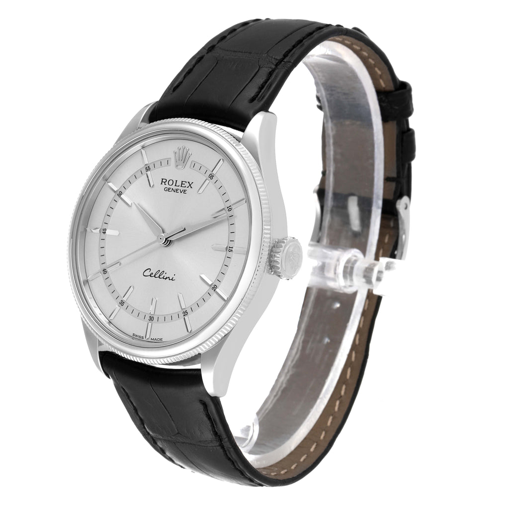 Rolex Cellini Time White Gold Silver Dial Automatic Mens Watch 50509 Box Card