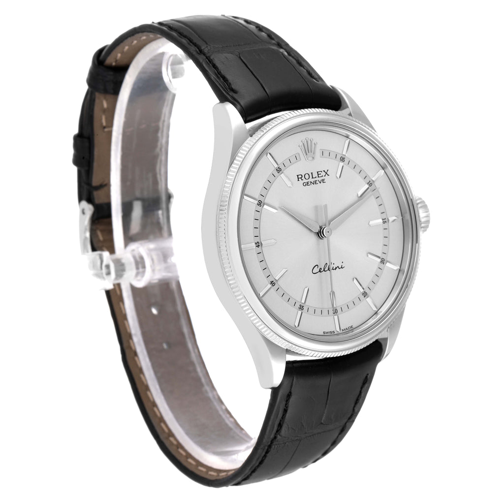 Rolex Cellini Time White Gold Silver Dial Automatic Mens Watch 50509 Box Card