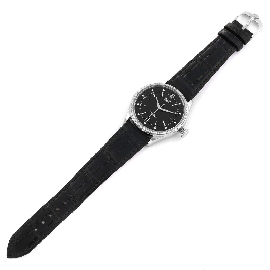 Rolex Cellini White Gold Black Dial Diamond Mens Watch 50609 Box Card