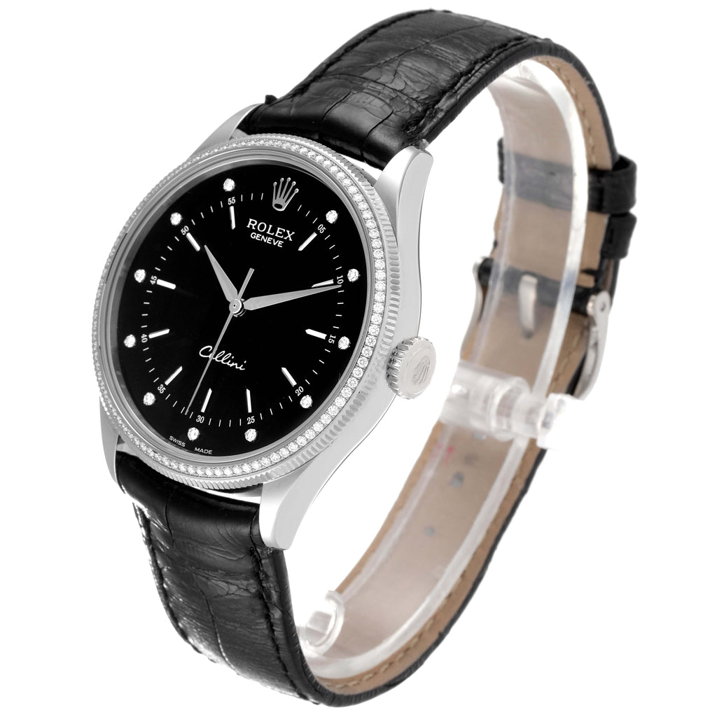 Rolex Cellini White Gold Black Dial Diamond Mens Watch 50609 Unworn
