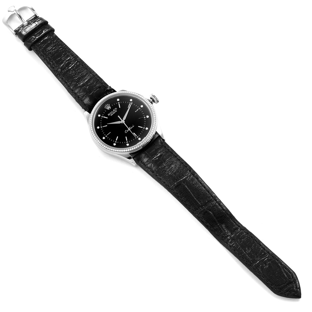 Rolex Cellini White Gold Black Dial Diamond Mens Watch 50609 Unworn
