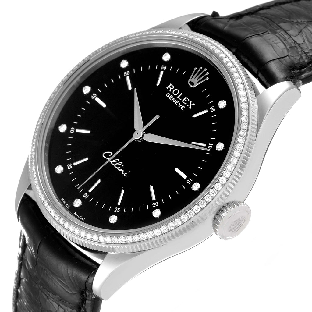 Rolex Cellini White Gold Black Dial Diamond Mens Watch 50609 Unworn