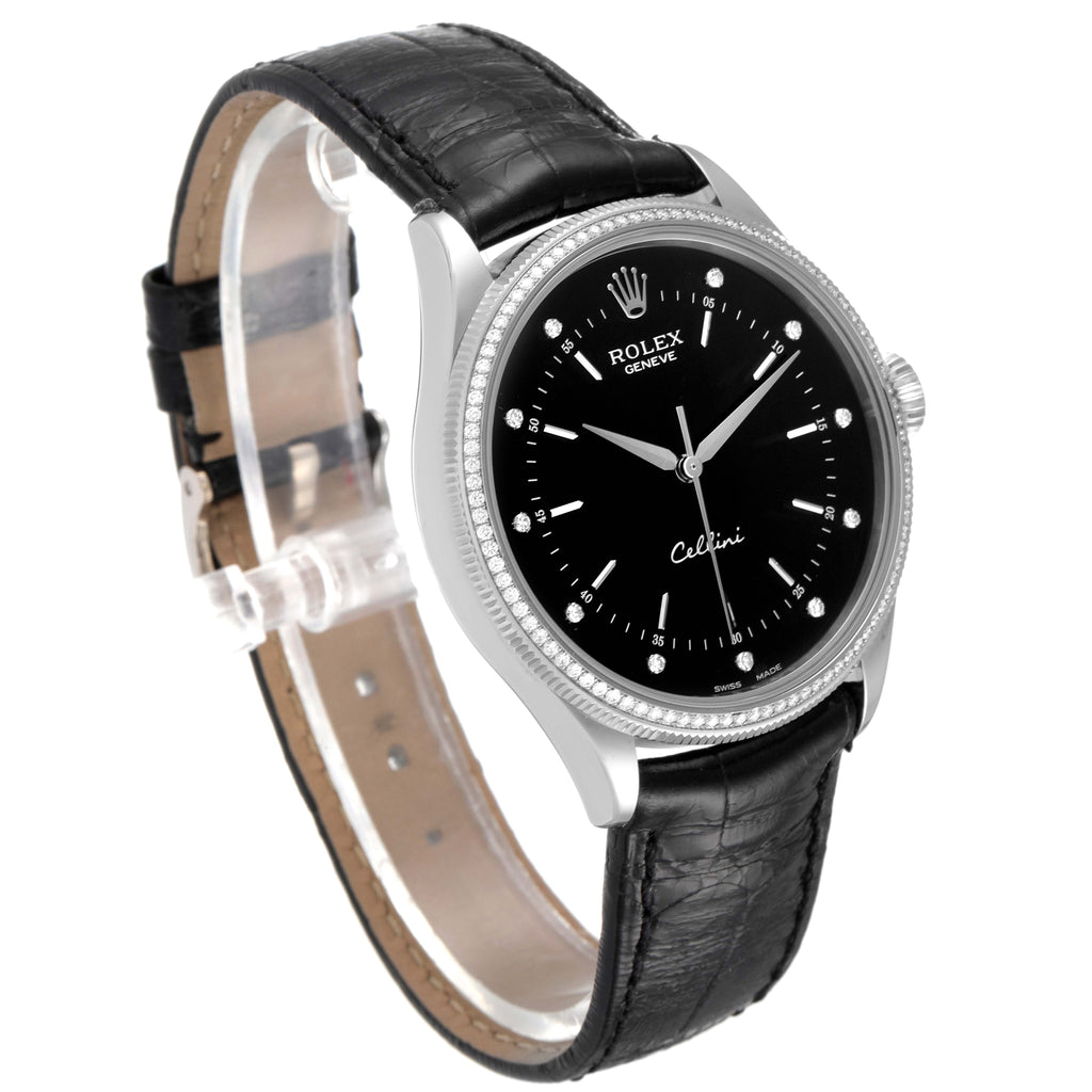 Rolex Cellini White Gold Black Dial Diamond Mens Watch 50609 Unworn