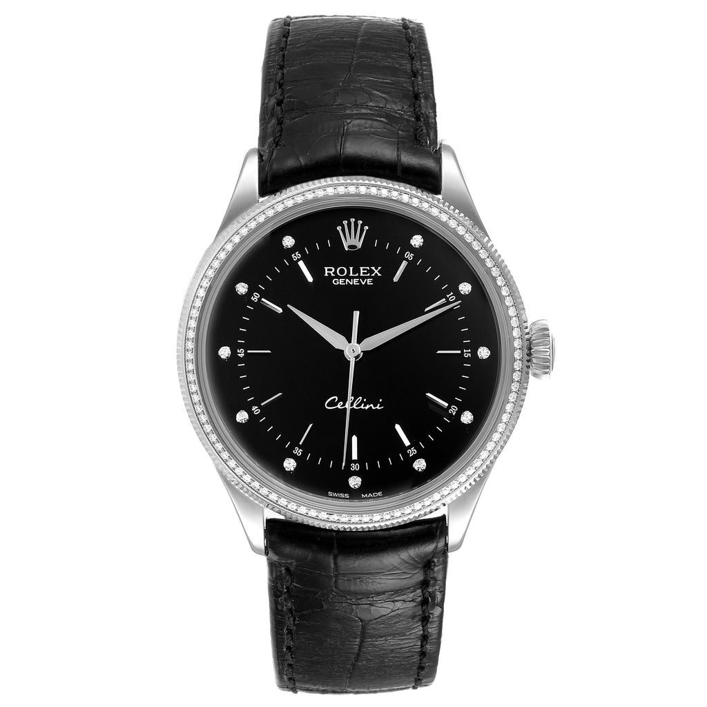 Rolex Cellini White Gold Black Dial Diamond Mens Watch 50609 Unworn
