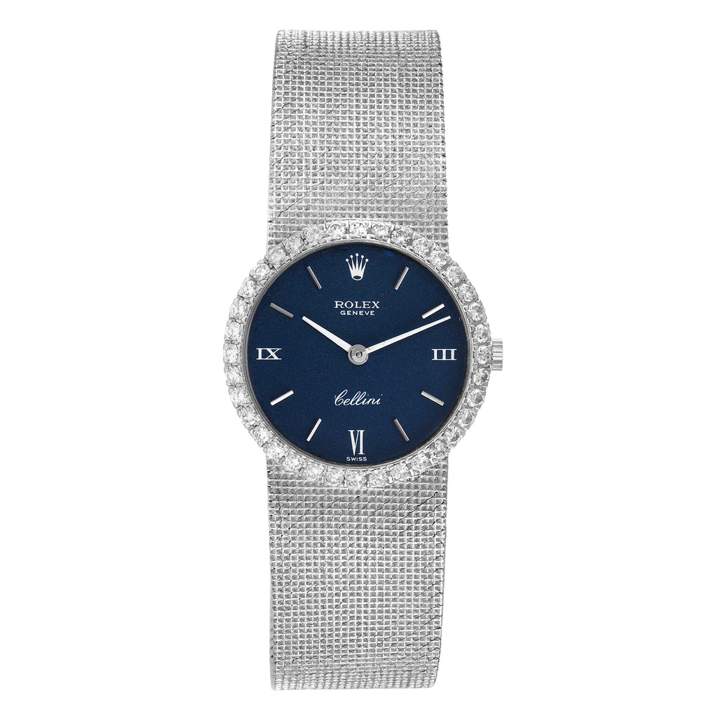 Rolex Cellini White Gold Blue Dial Diamond Vintage Coctail Ladies Watch 3812