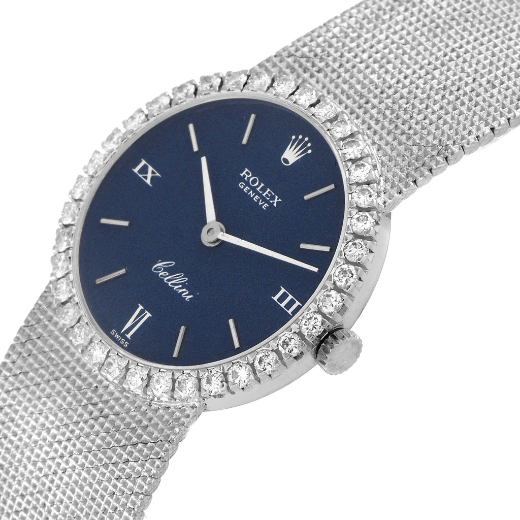 Rolex Cellini White Gold Blue Dial Diamond Vintage Coctail Ladies Watch 3812