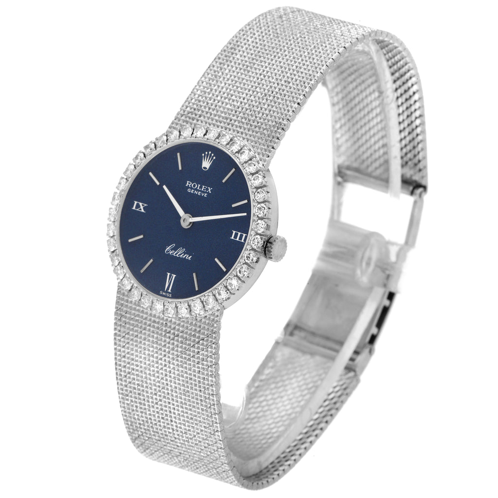 Rolex Cellini White Gold Blue Dial Diamond Vintage Coctail Ladies Watch 3812