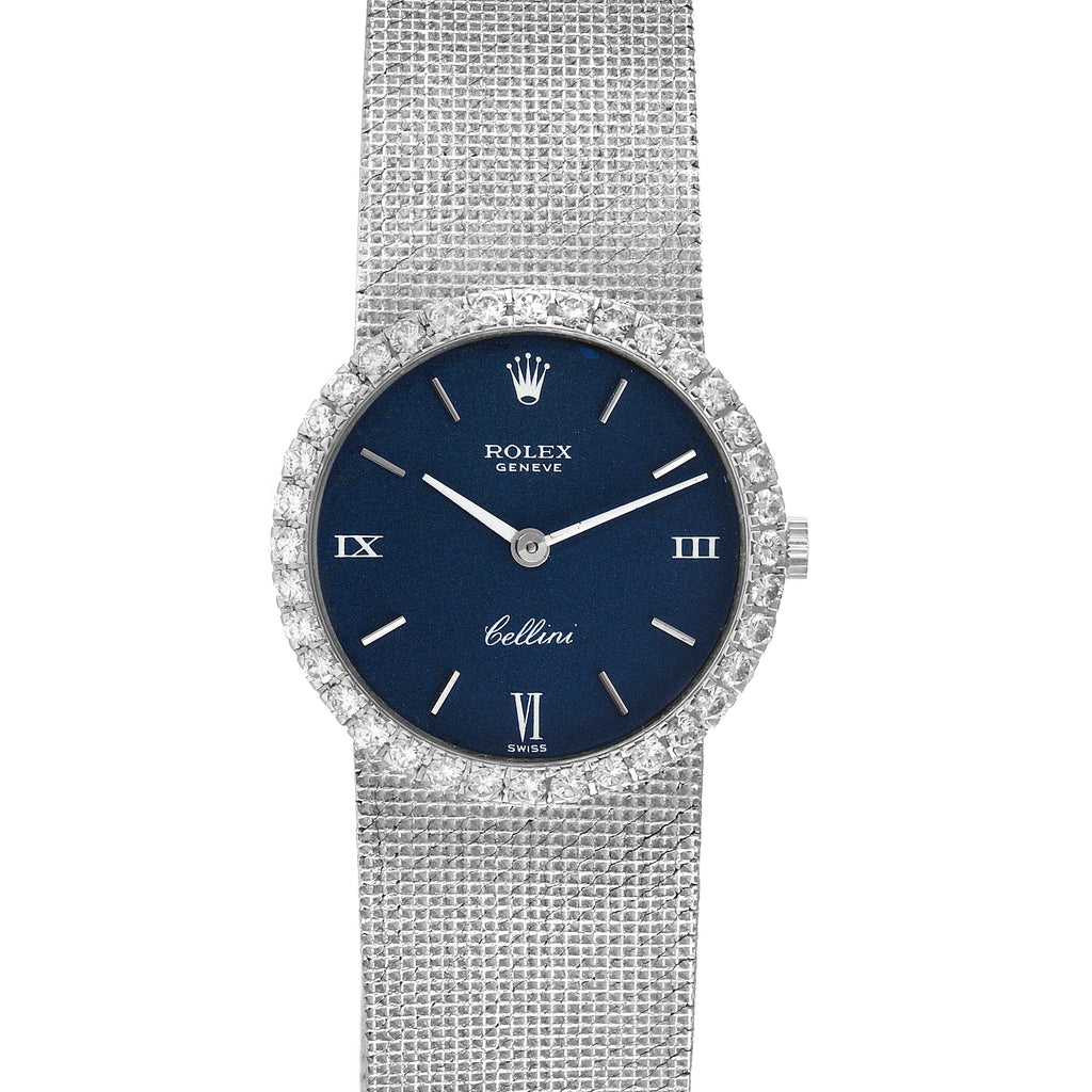 Rolex Cellini White Gold Blue Dial Diamond Vintage Coctail Ladies Watch 3812
