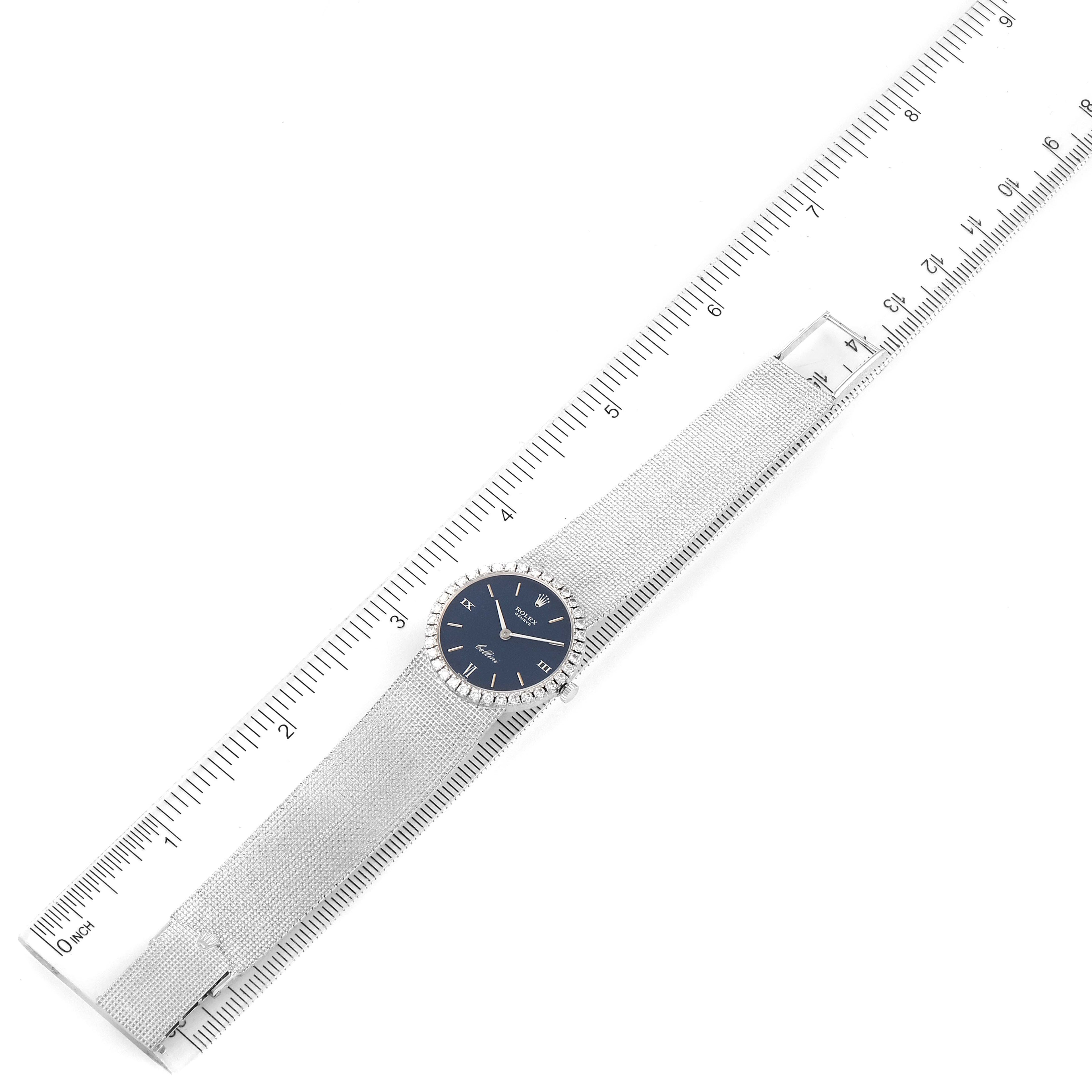 Rolex Cellini White Gold Blue Dial Diamond Vintage Coctail Ladies Watch 3812