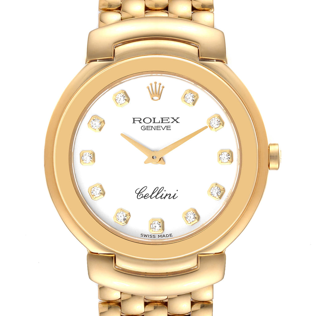 Rolex Cellini Yellow Gold White Diamond Dial Mens Watch 6622