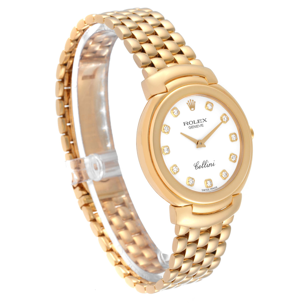 Rolex Cellini Yellow Gold White Diamond Dial Mens Watch 6622