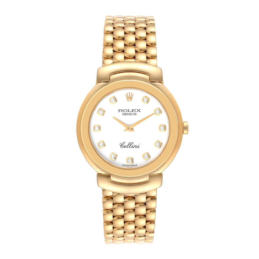 Rolex Cellini Yellow Gold White Diamond Dial Mens Watch 6622