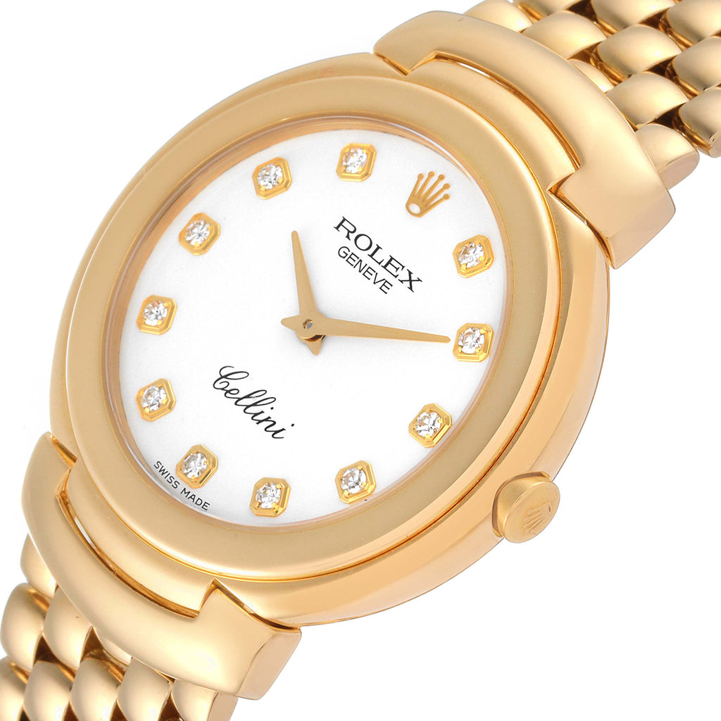Rolex Cellini Yellow Gold White Diamond Dial Mens Watch 6622