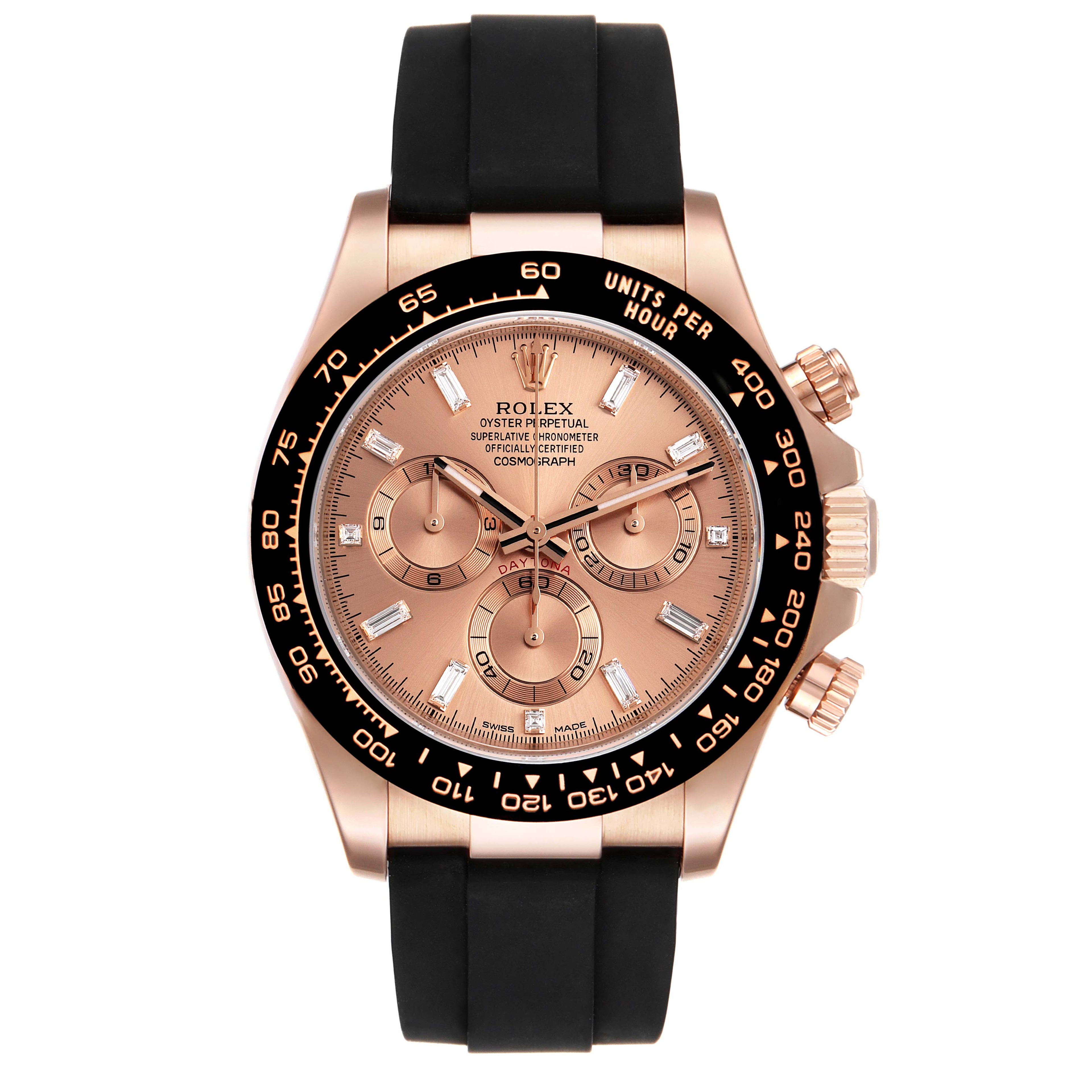 Rolex Daytona Rose Gold Everose Diamond Dial Mens Watch 116515 Box Card