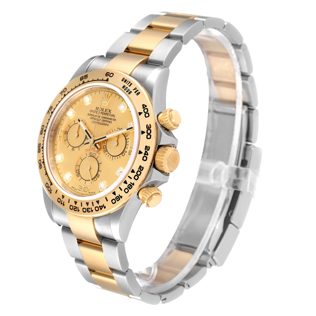 Rolex Daytona Diamond Dial Steel Yellow Gold Mens Watch 116503 Box Card