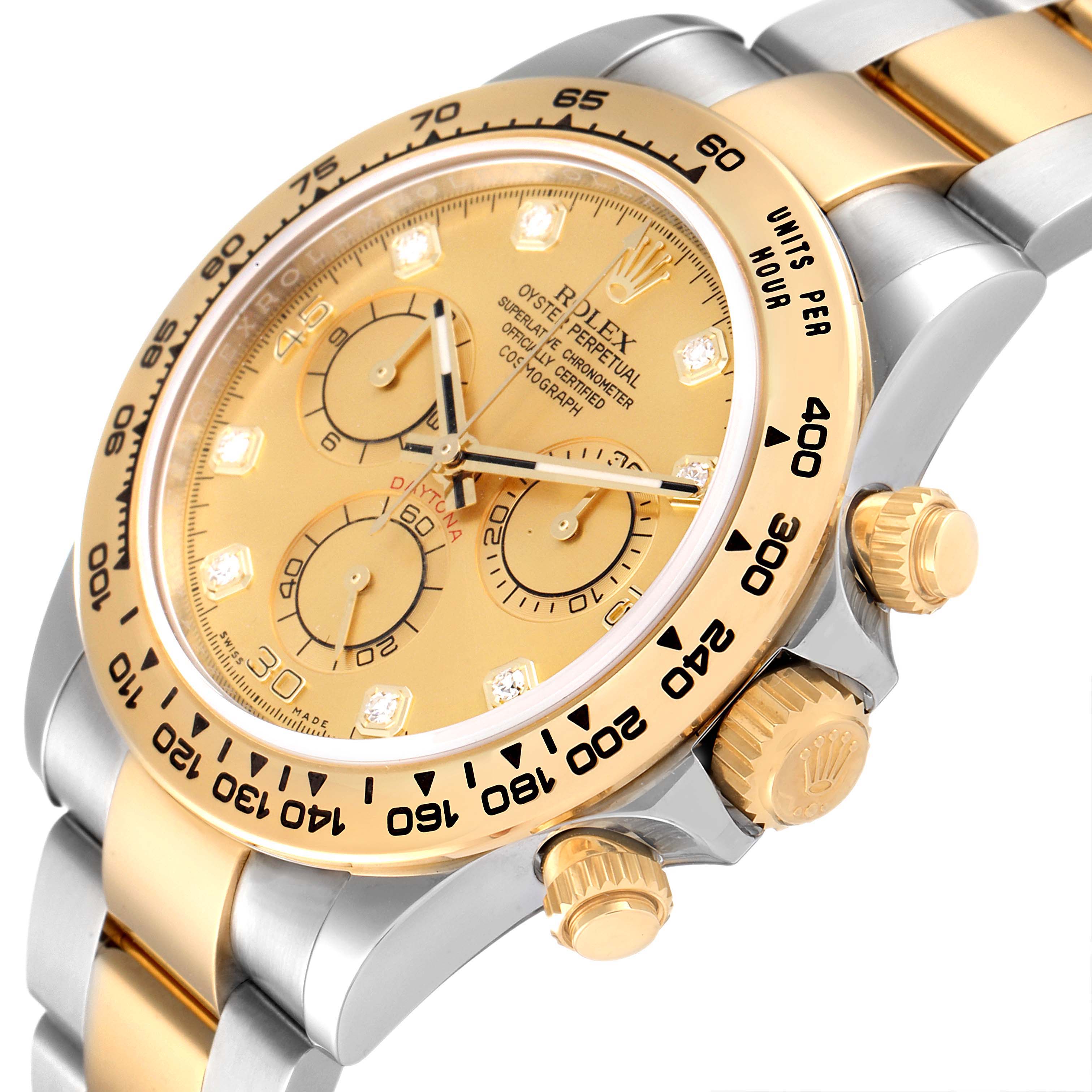 Rolex Daytona Diamond Dial Steel Yellow Gold Mens Watch 116503 Box Card