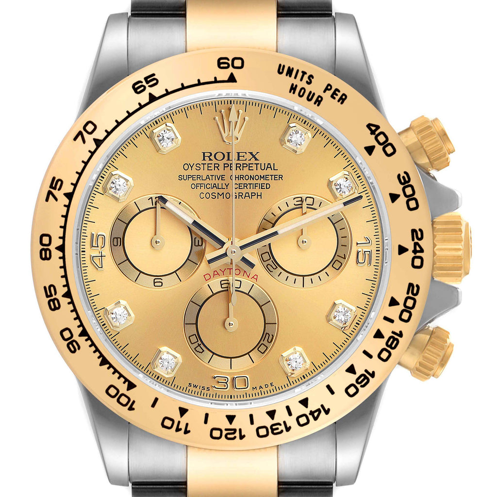 Rolex Daytona Diamond Dial Steel Yellow Gold Mens Watch 116503 Box Card