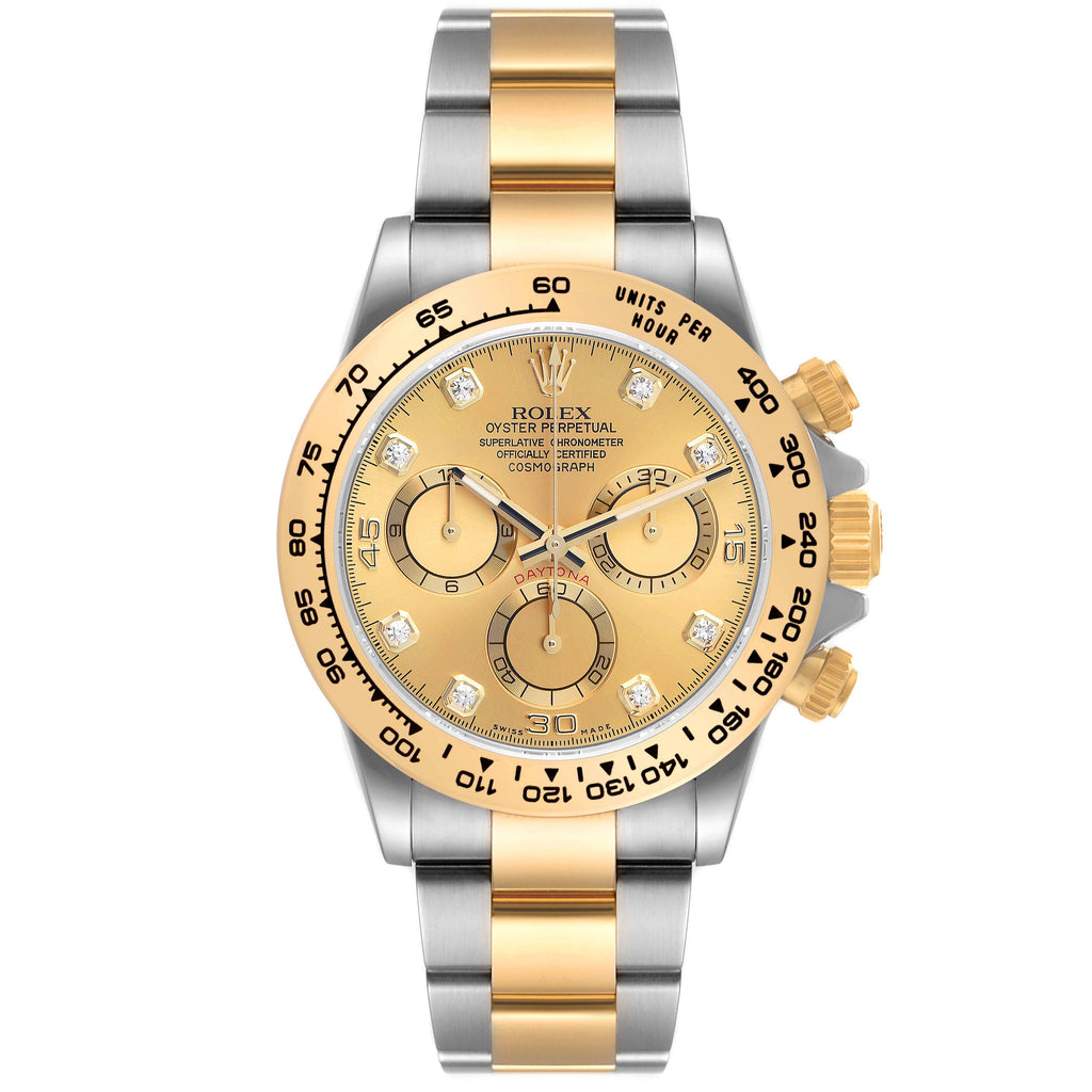 Rolex Daytona Diamond Dial Steel Yellow Gold Mens Watch 116503 Box Card