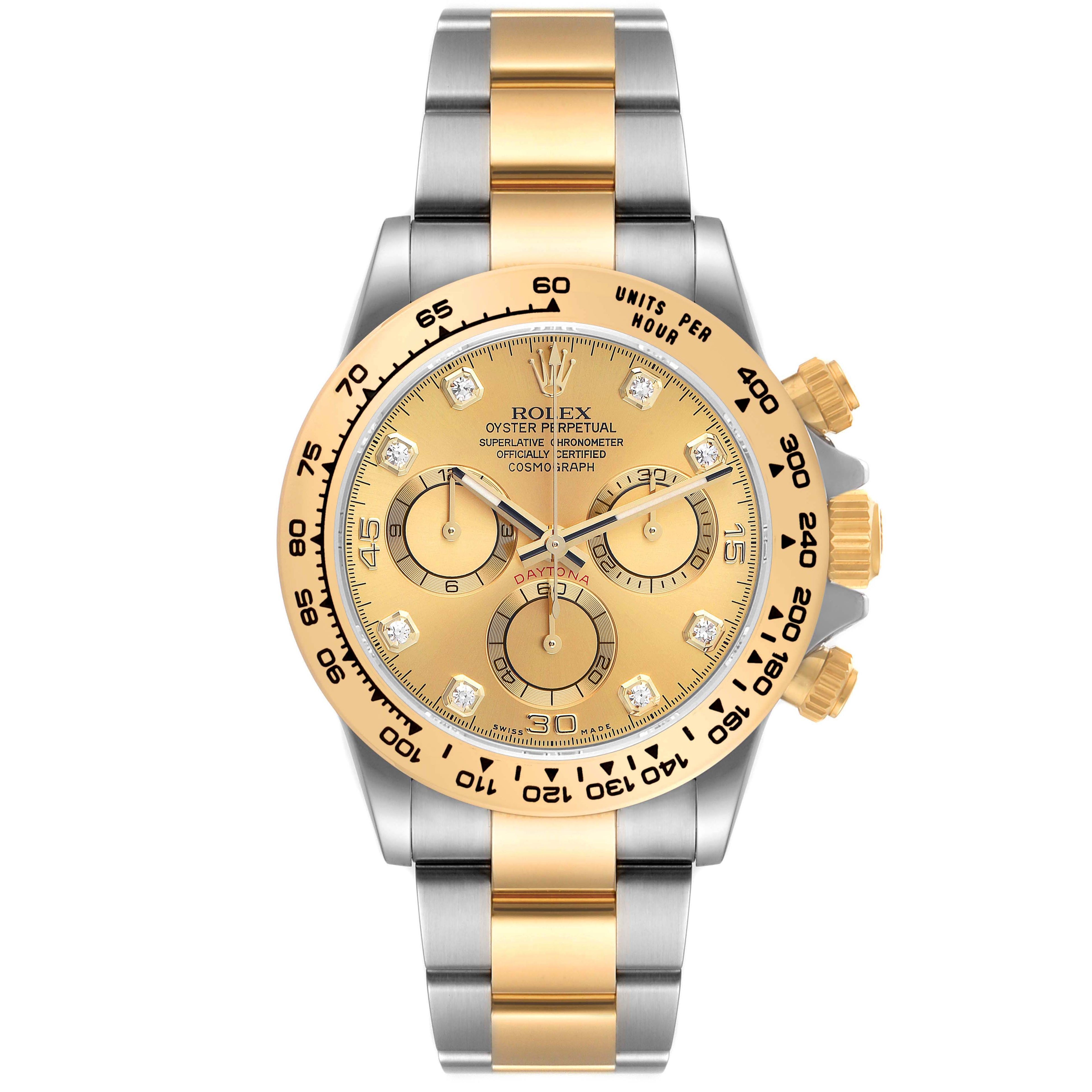 Rolex Daytona Diamond Dial Steel Yellow Gold Mens Watch 116503 Box Card