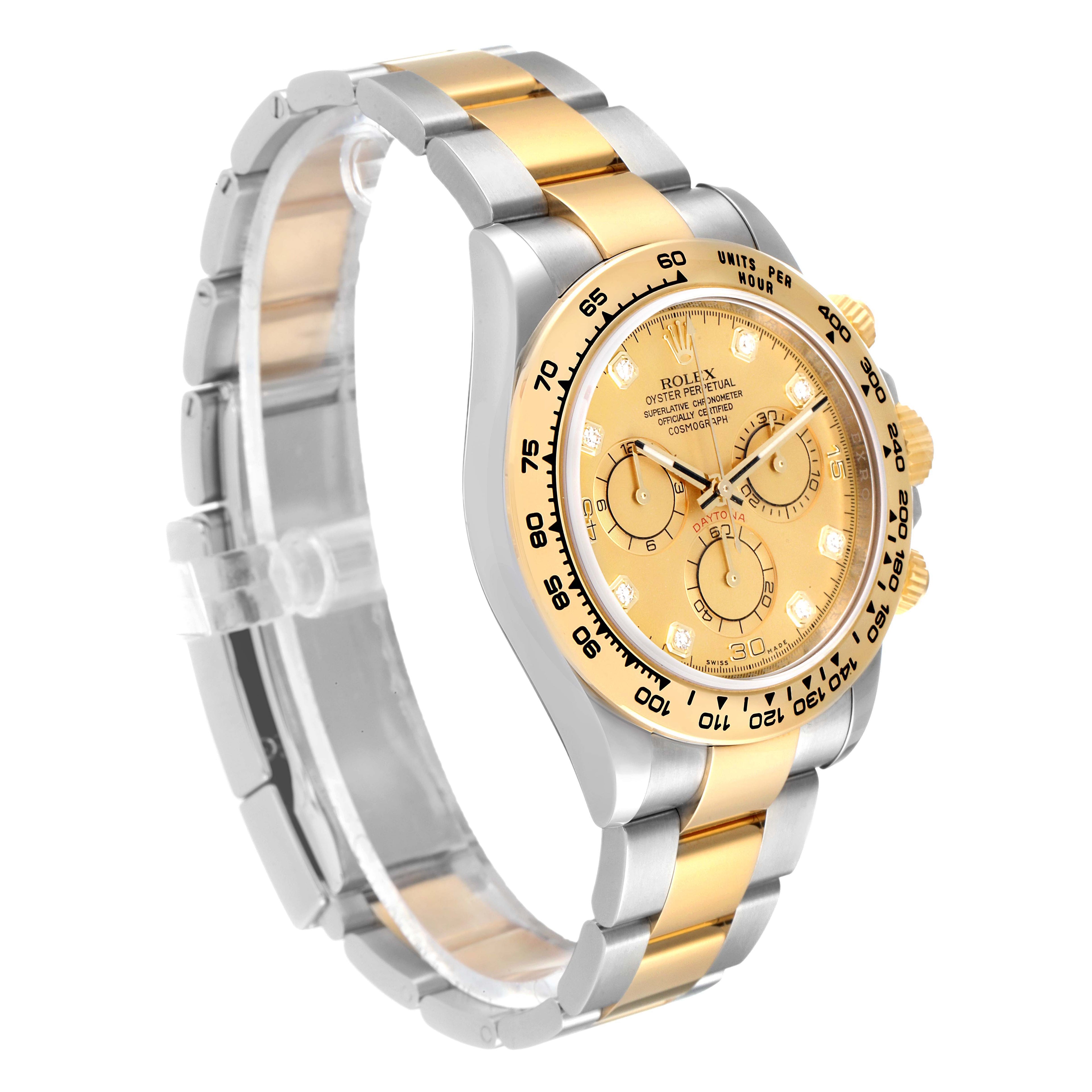 Rolex Daytona Diamond Dial Steel Yellow Gold Mens Watch 116503 Box Card