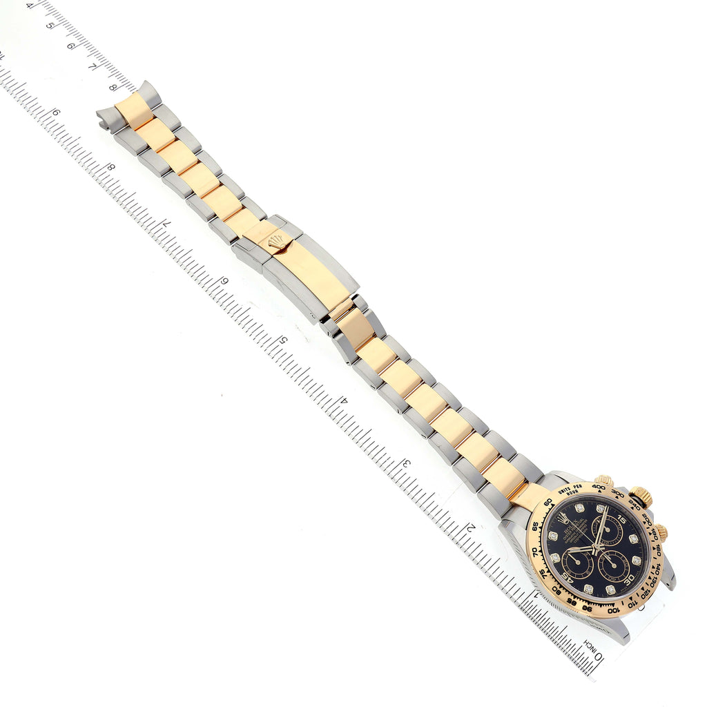 Rolex Daytona Steel Yellow Gold Black Diamond Dial Mens Watch 116503 Box Card ONE LINK ADDED