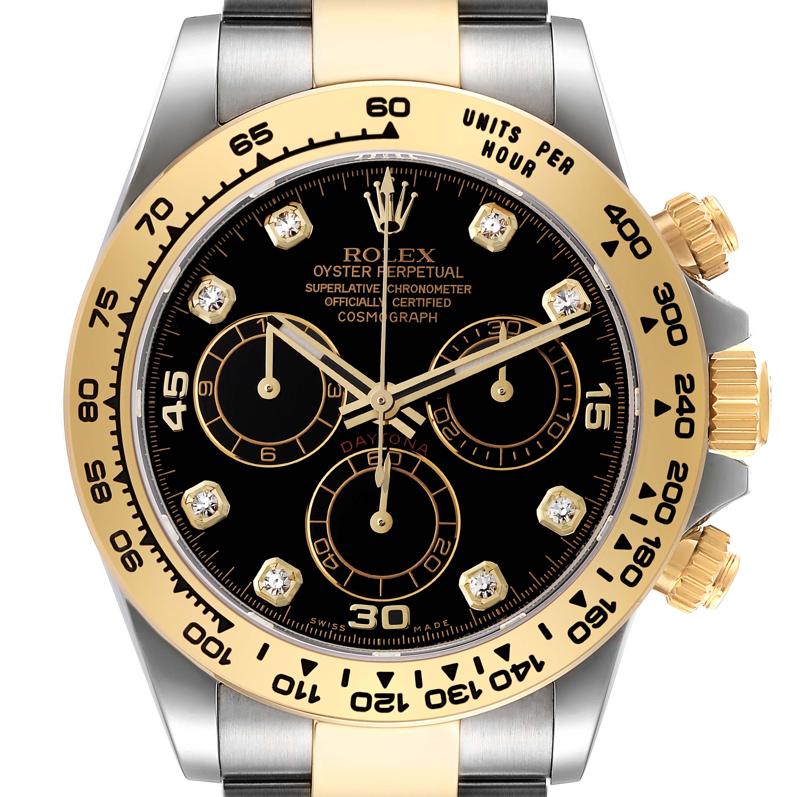 Rolex Daytona Steel Yellow Gold Black Diamond Dial Mens Watch 116503 Box Card ONE LINK ADDED