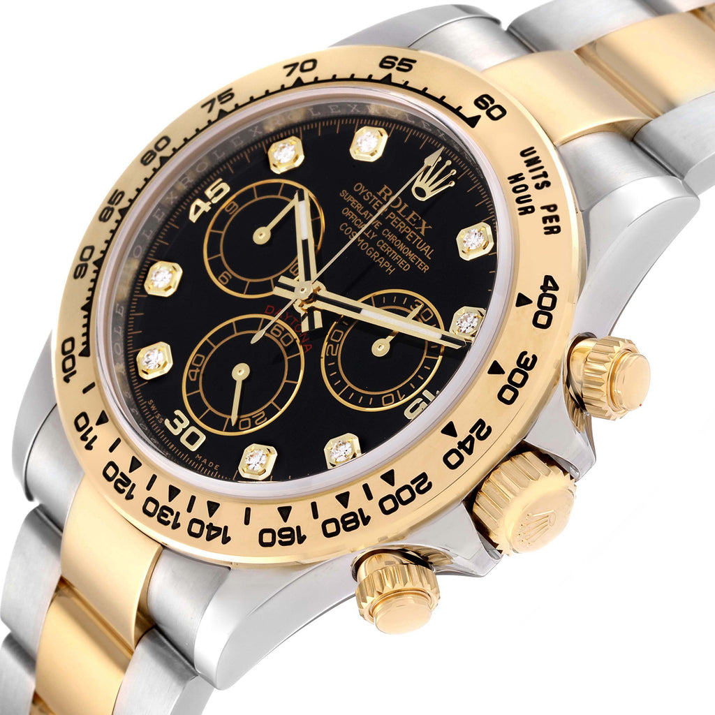 Rolex Daytona Steel Yellow Gold Black Diamond Dial Mens Watch 116503 Box Card ONE LINK ADDED