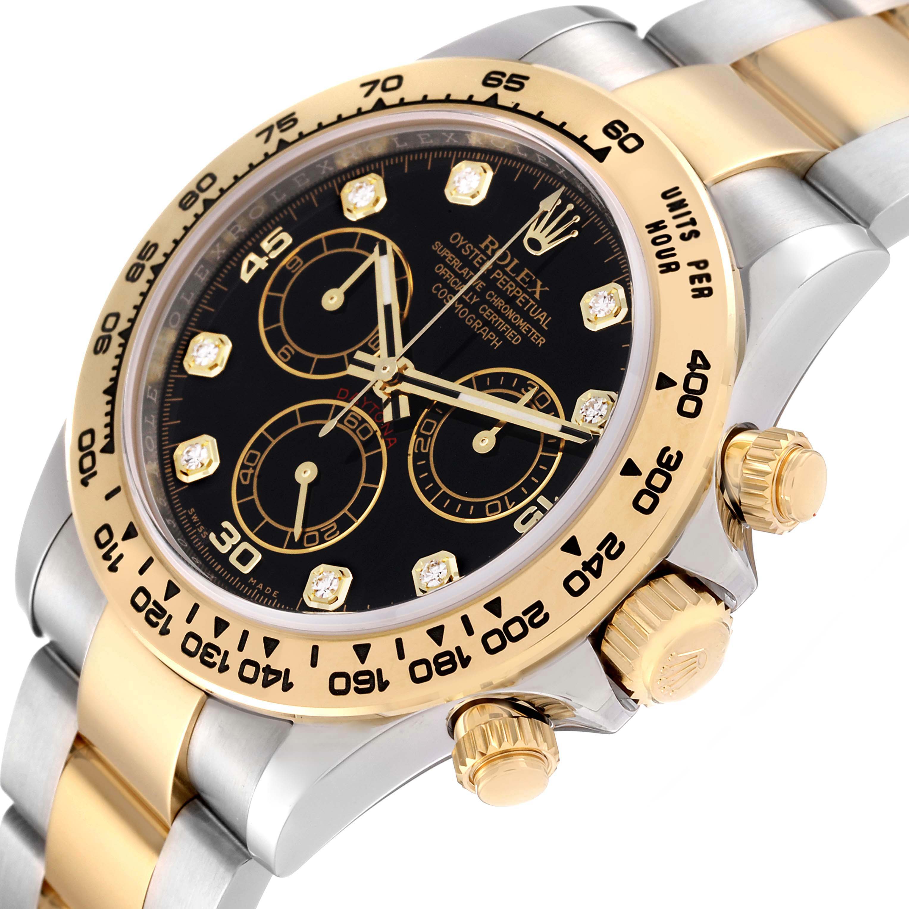 Rolex Daytona Steel Yellow Gold Black Diamond Dial Mens Watch 116503 Box Card ONE LINK ADDED