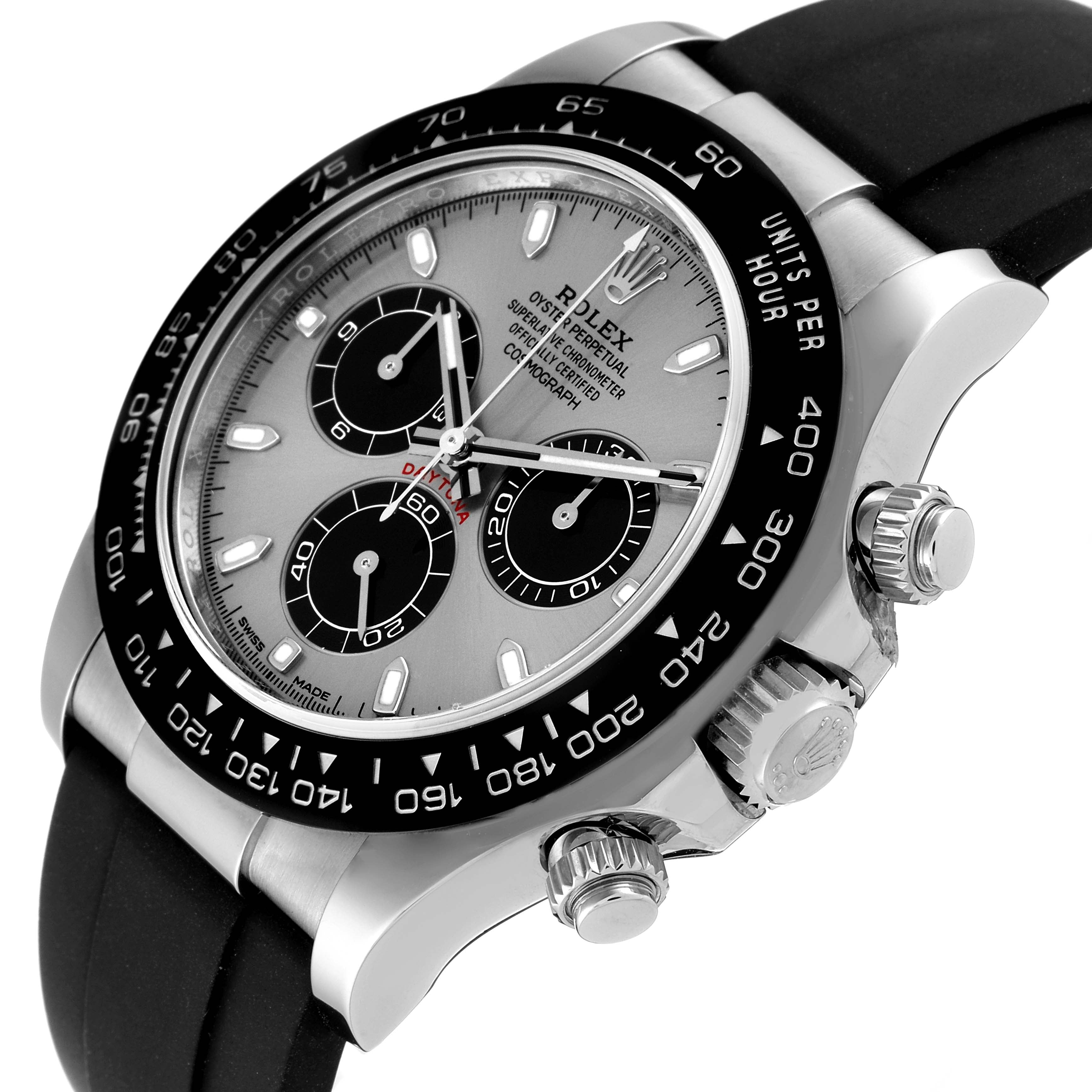 Rolex Daytona Grey Dial White Gold Ceramic Bezel Mens Watch 116519 Box Card