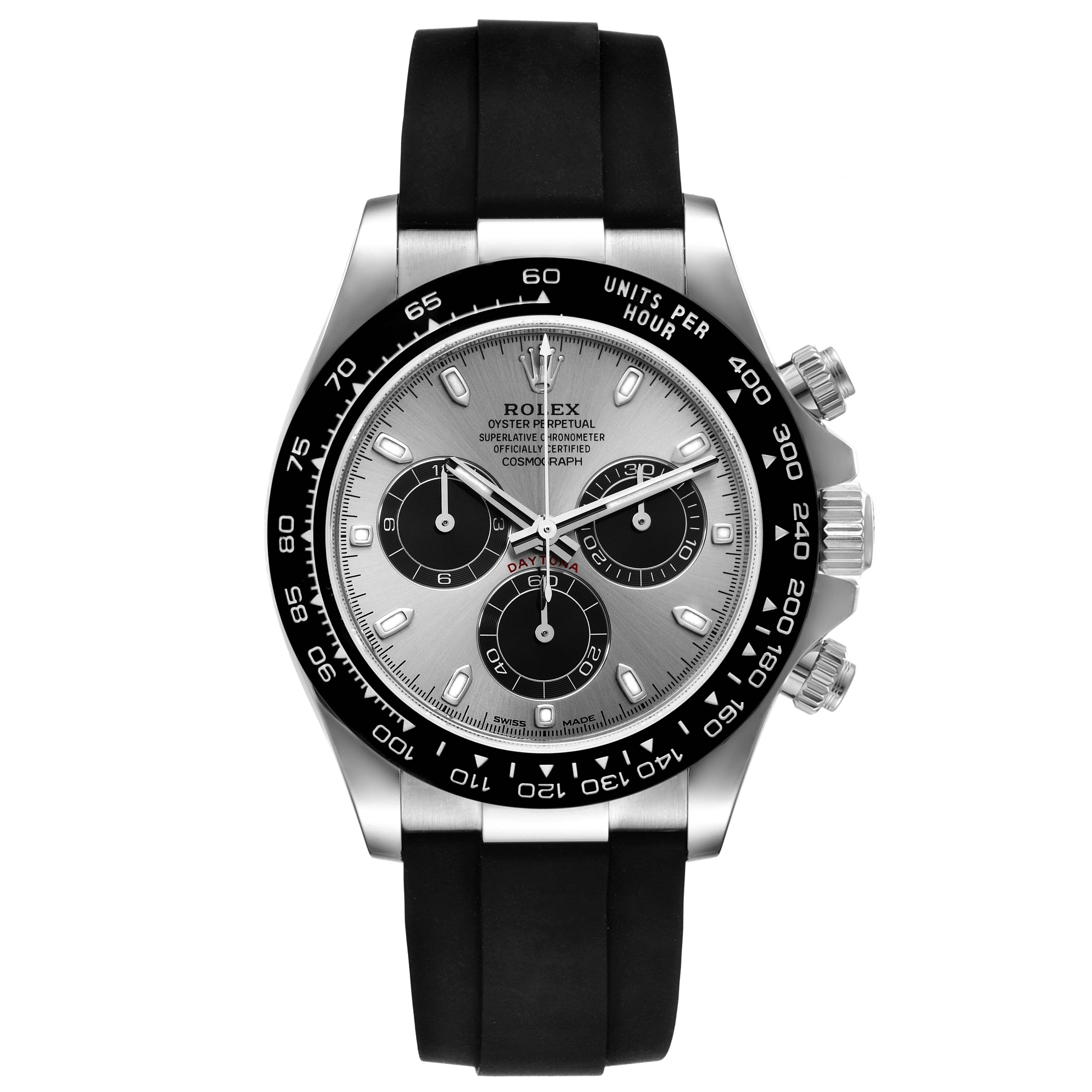 Rolex Daytona Grey Dial White Gold Ceramic Bezel Mens Watch 116519 Box Card