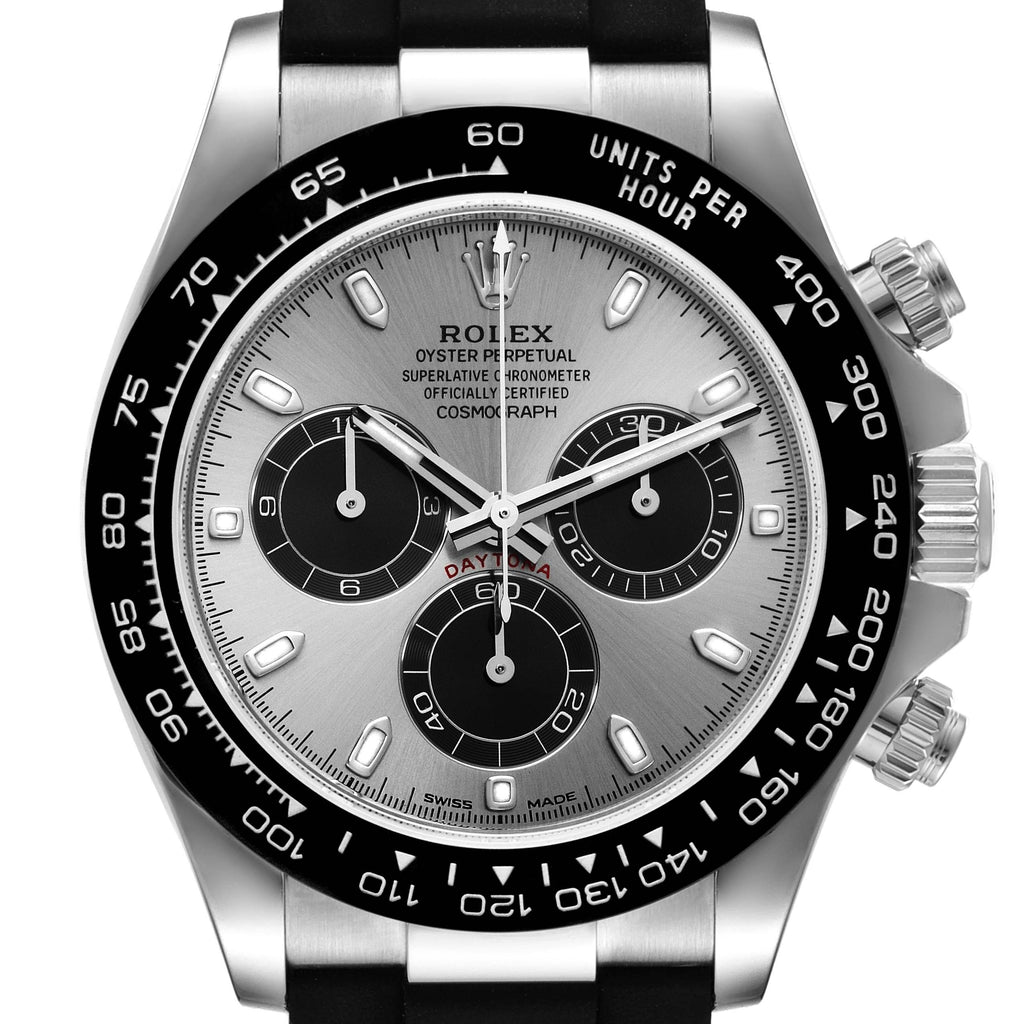 Rolex Daytona Grey Dial White Gold Ceramic Bezel Mens Watch 116519 Box Card