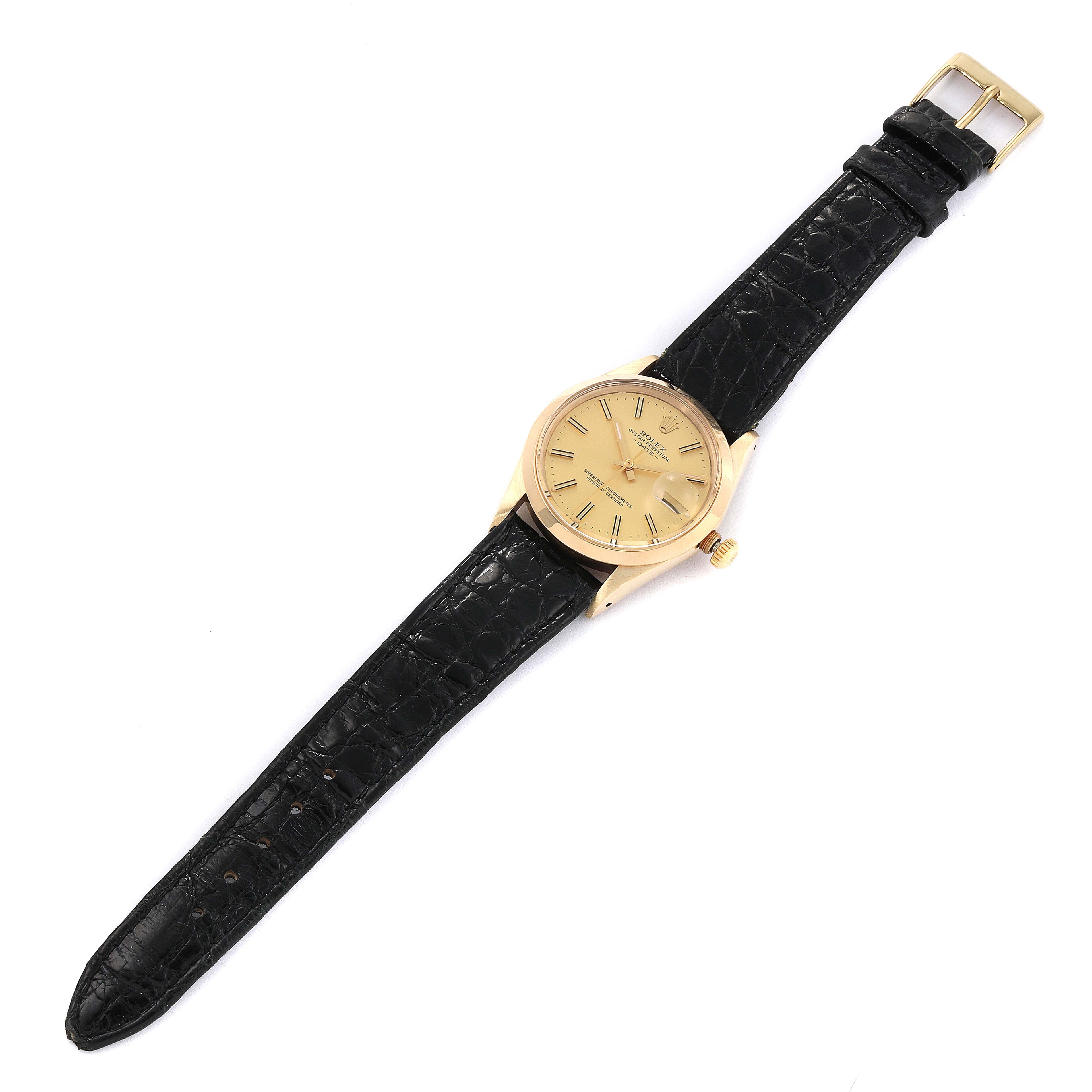 Rolex Date 14k Yellow Gold Champagne Dial Vintage Mens Watch 15007