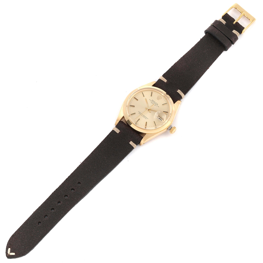 Rolex Date 18k Yellow Gold Champagne Dial Vintage Mens Watch 1500