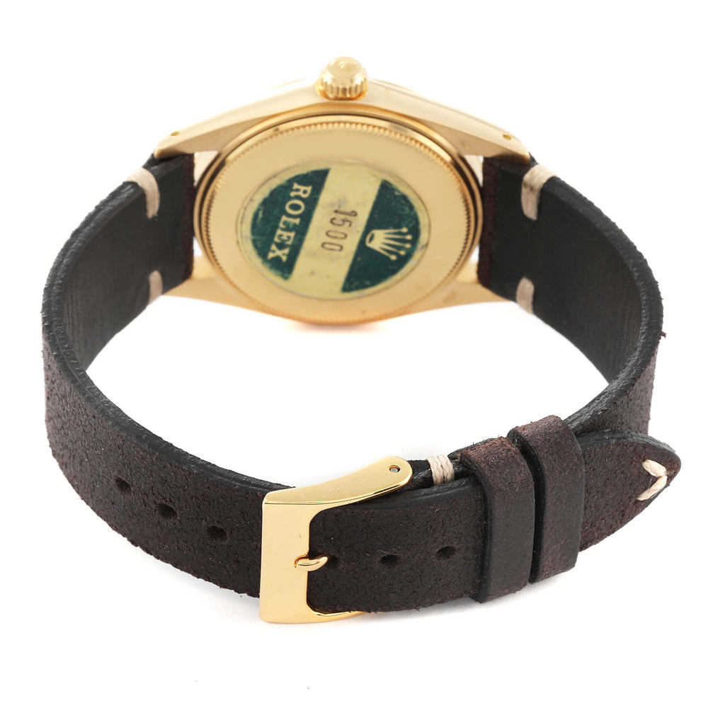 Rolex Date 18k Yellow Gold Champagne Dial Vintage Mens Watch 1500