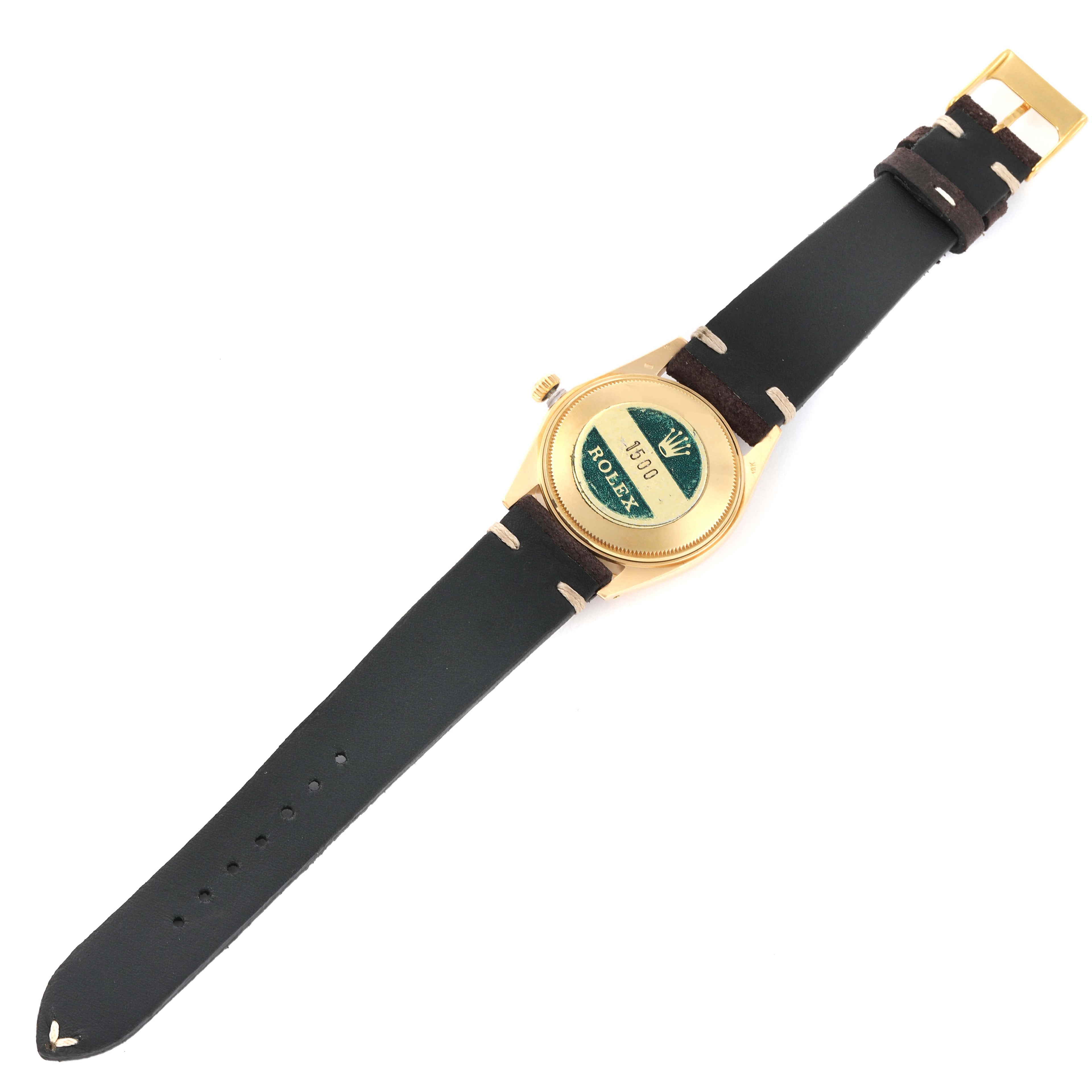 Rolex Date 18k Yellow Gold Champagne Dial Vintage Mens Watch 1500