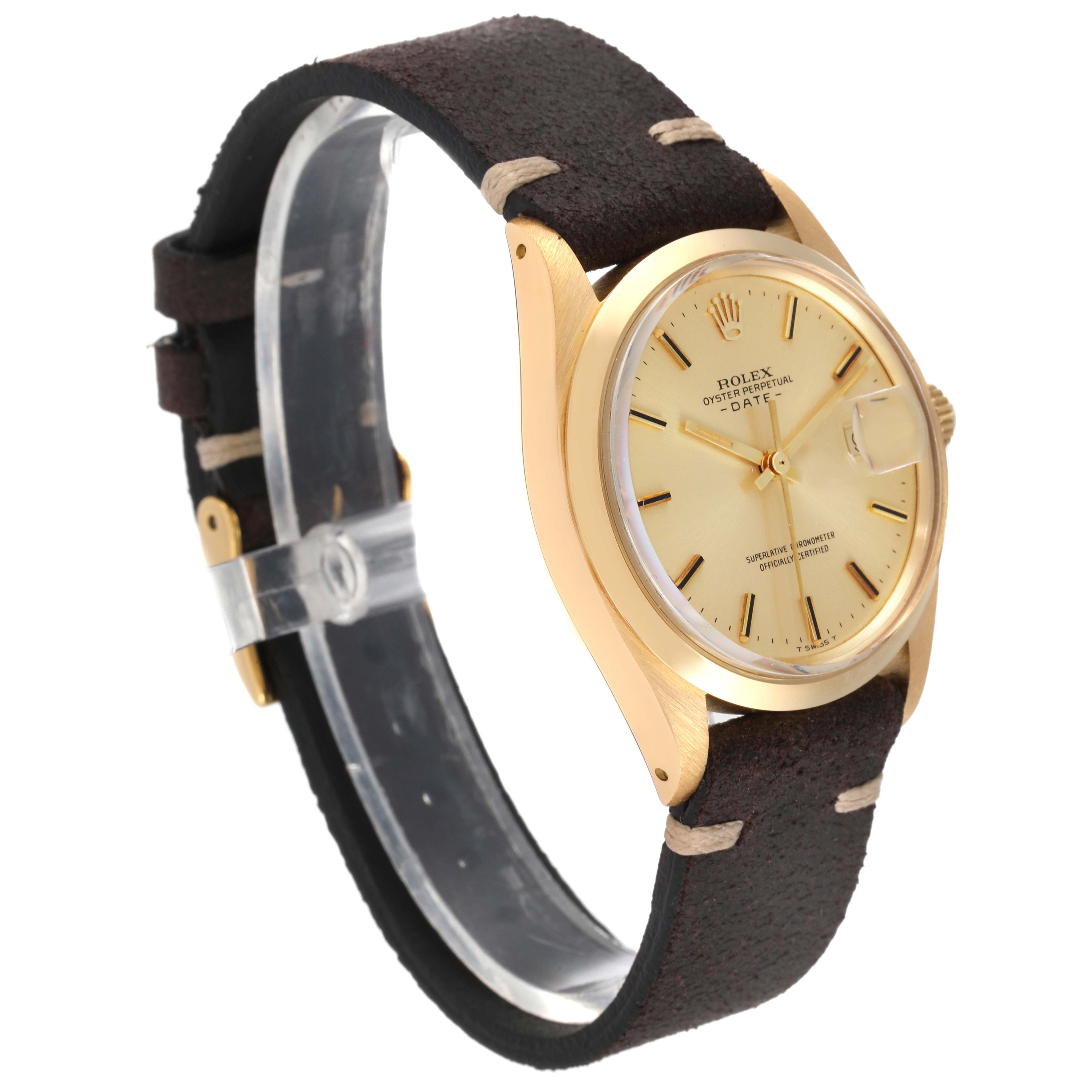 Rolex Date 18k Yellow Gold Champagne Dial Vintage Mens Watch 1500