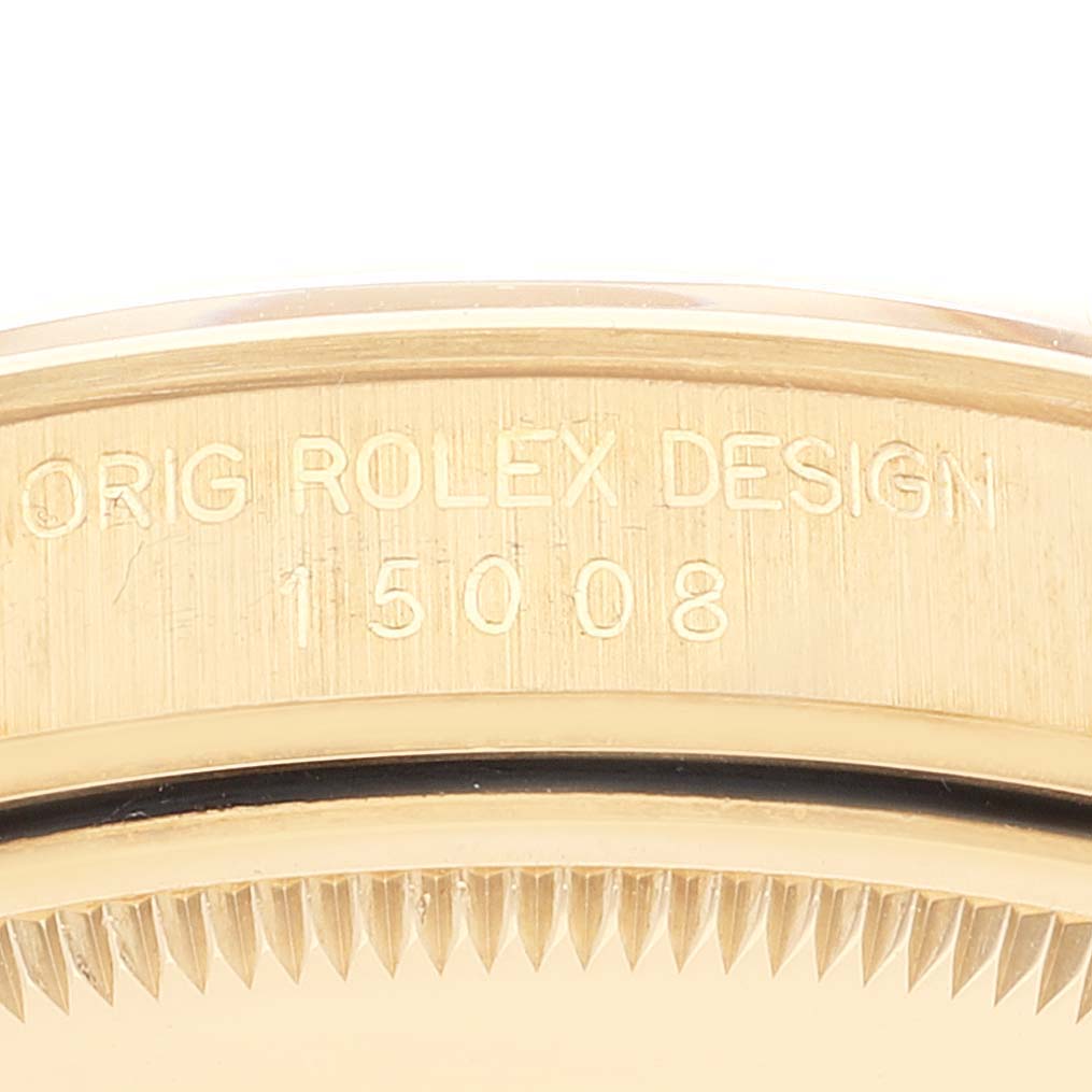 Rolex Date 18k Yellow Gold White Roman Dial Vintage Mens Watch 15008