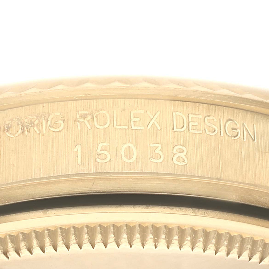 Rolex Date 18k Yellow Gold White Roman Dial Vintage Mens Watch 15038