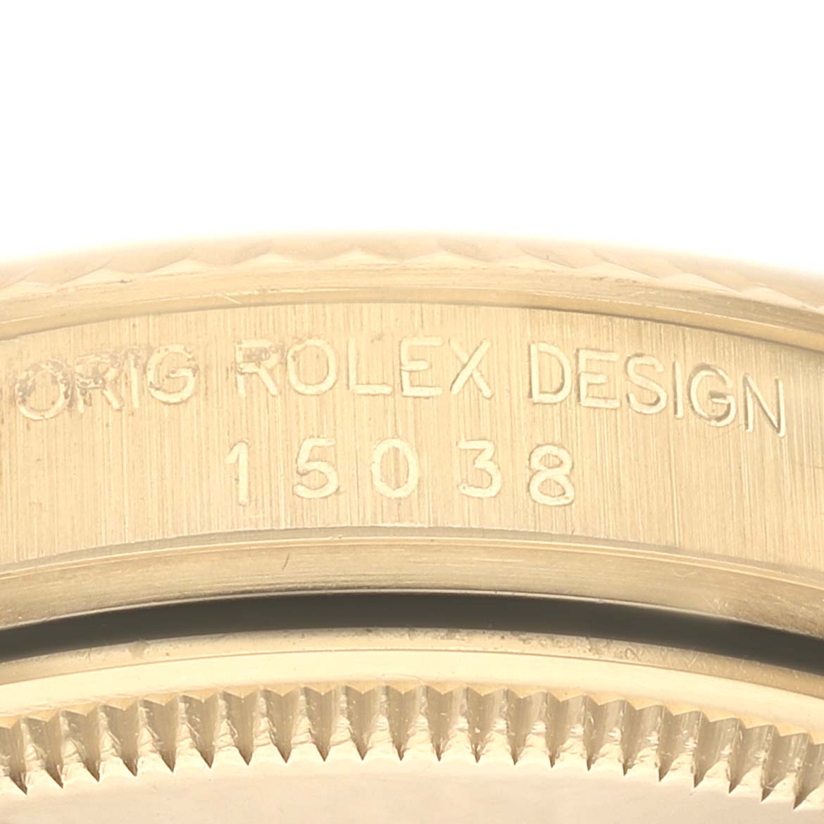 Rolex Date 18k Yellow Gold White Roman Dial Vintage Mens Watch 15038