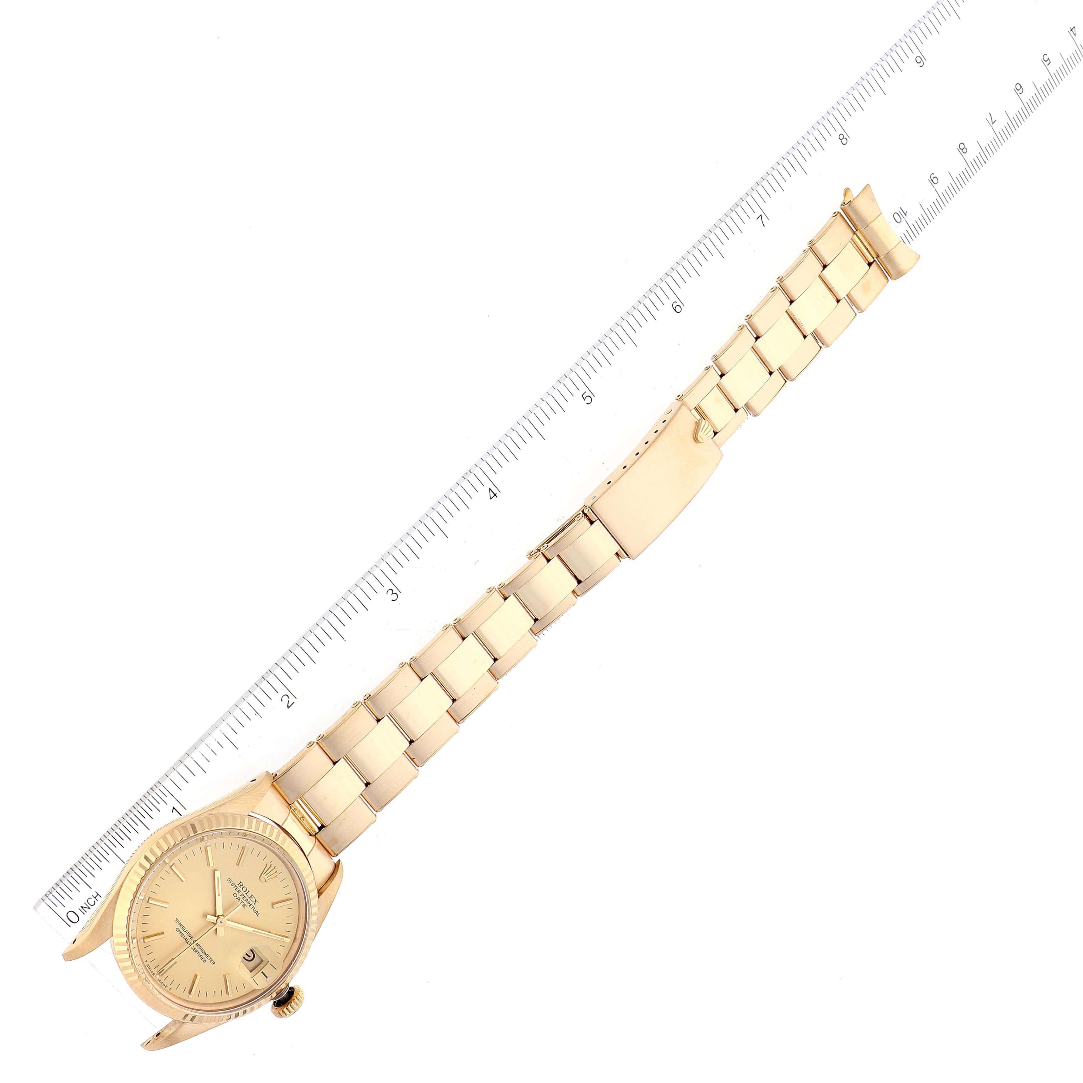 Rolex Date 18k Yellow Gold White Roman Dial Vintage Mens Watch 15038