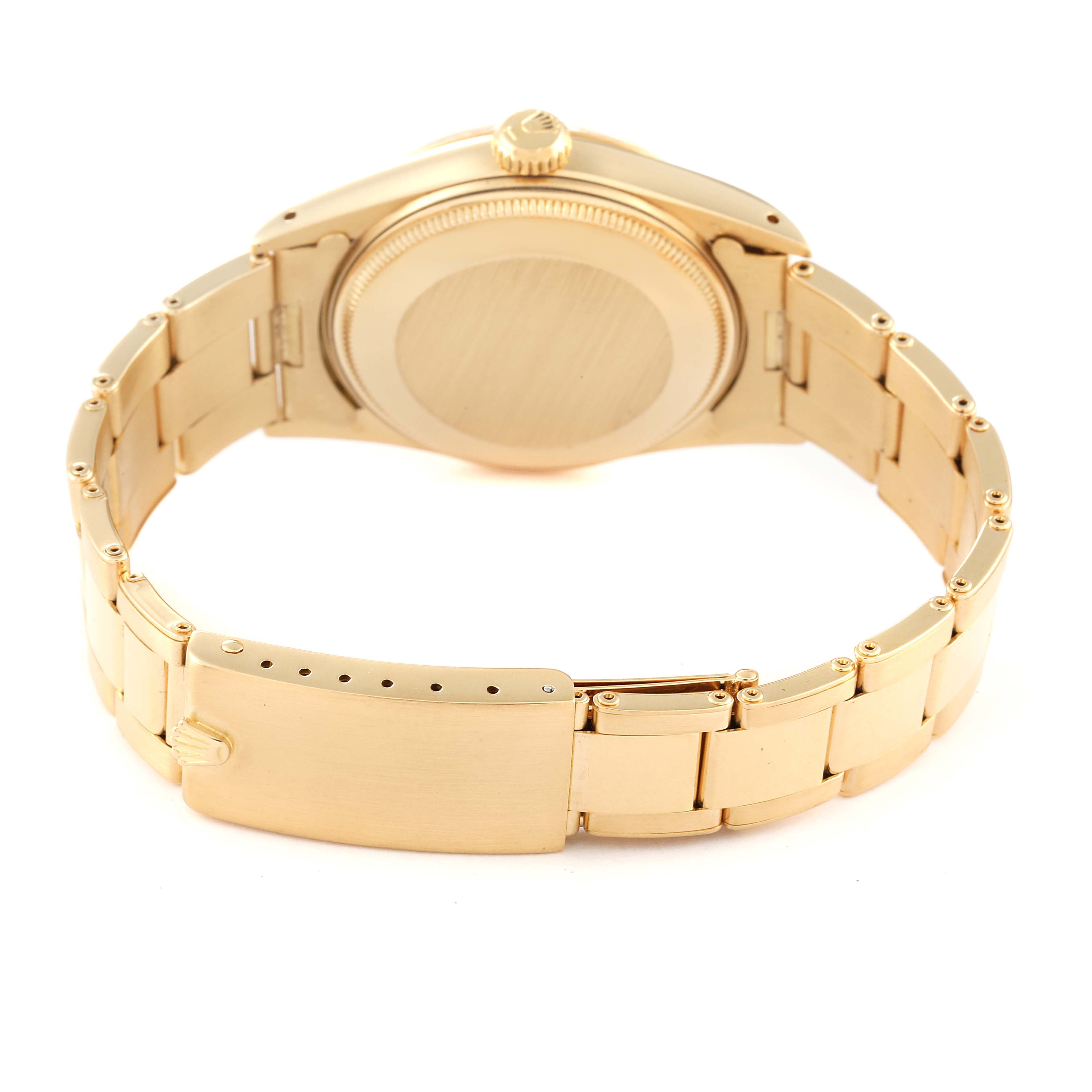 Rolex Date 18k Yellow Gold White Roman Dial Vintage Mens Watch 15038