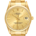 Rolex Date 18k Yellow Gold White Roman Dial Vintage Mens Watch 15038