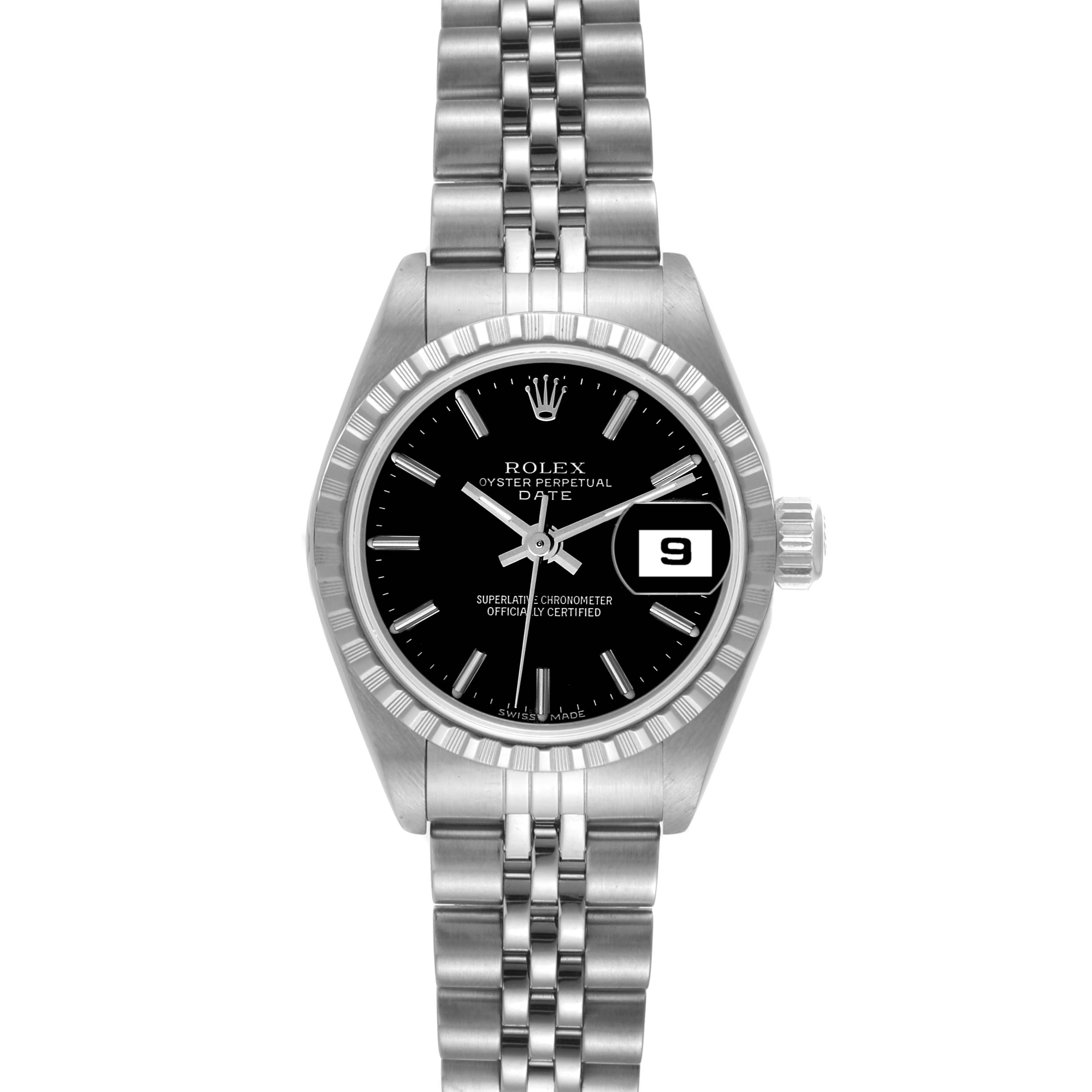 Rolex Date 26 Black Dial Oyster Bracelet Ladies Watch 79240 Box Papers